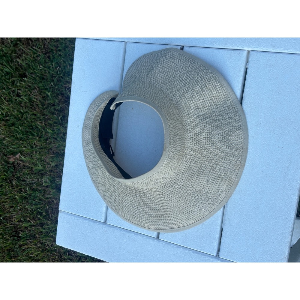 Joywant Womens Straw Sun Visor Hat Beige Wide Brim Roll Up Foldable Beach Cap